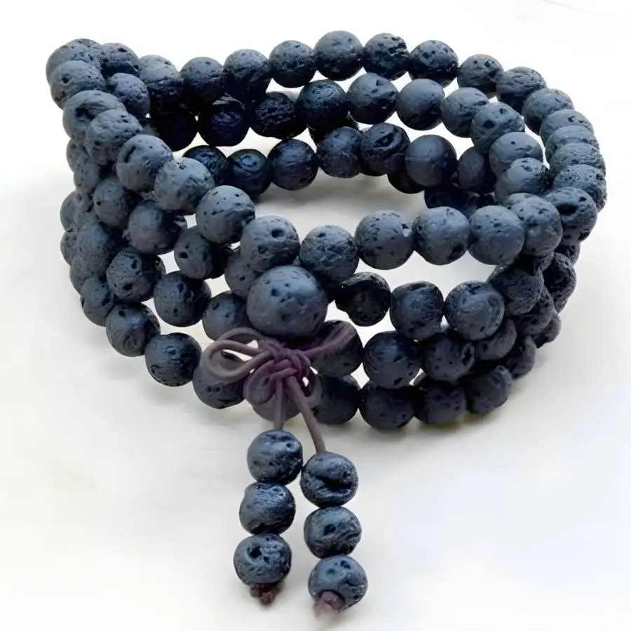 

6mm Natural Lava Stone 108 Beads Tassel Necklace Tibetan Stone Bodhi Bead elastic Zen Bohemian zazen Men's Hand Buddha Gemstone