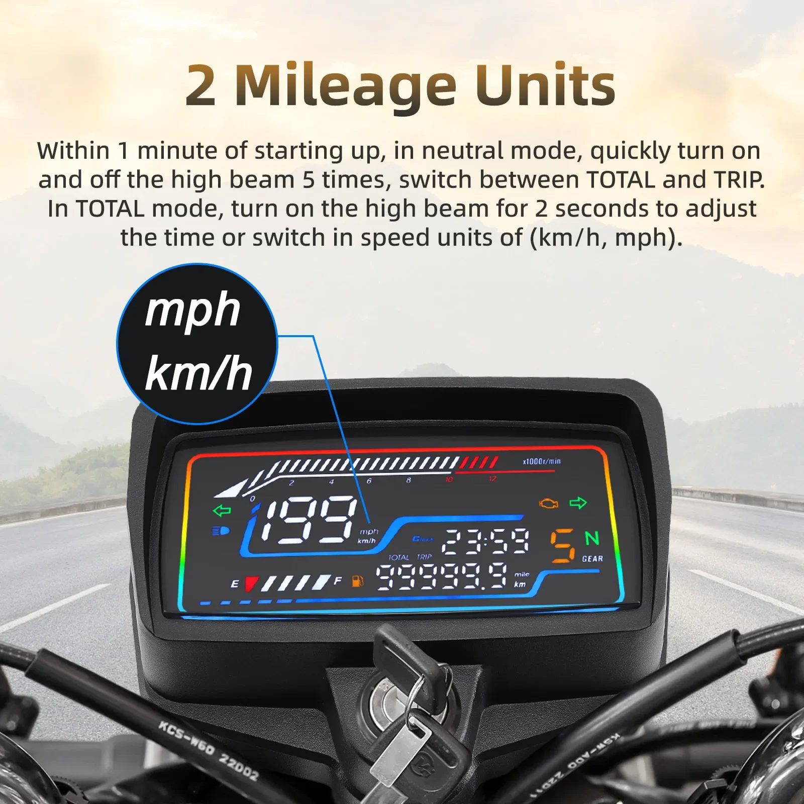 Digital Display Motorcycle Speedometer Odometer Tachometer RPM Fuel Meter Clock Gauge With USB Charging For Honda CG125 CG150