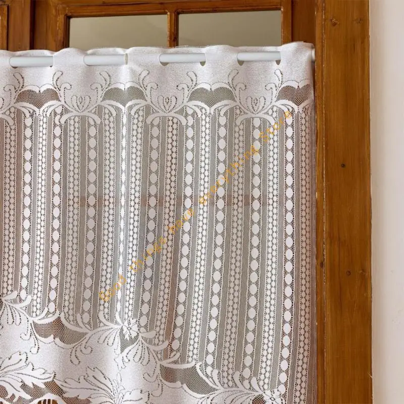 White Fringed Lace Valance Semi Sheer Long Tassels Half Curtain with Hanging Hole for Privacy Light Filtering Decors 55KF