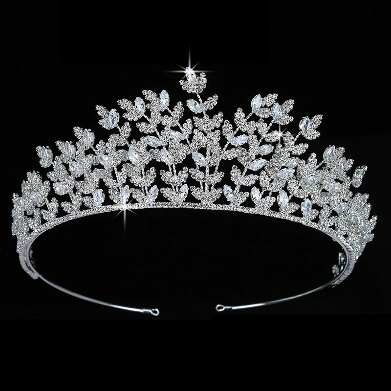 

Crown HADIYANA Trendy Leaves Design Girl Gift Wedding Bridal Hair Jewelry Party Tiaras And Crowns Zircon BC5437 Corona Princess