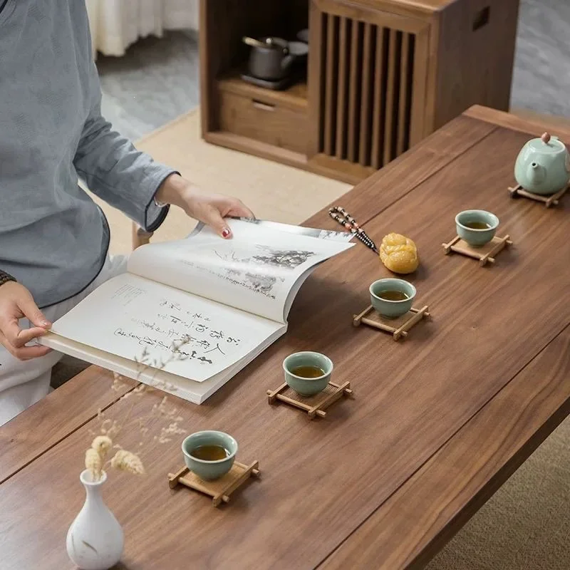 DSA Chinese coffee table solid wood elm tatami table and chair combination bay window small table balcony zen home
