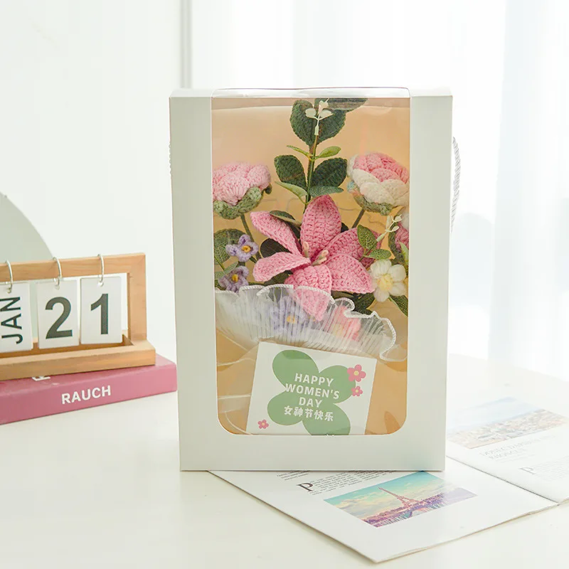 

Orange Look Color Mix And Match Bouquet Finished Gift Box Hand-crocheted Wool Flower Teacher's Day Valentine's Day Birthday Grad