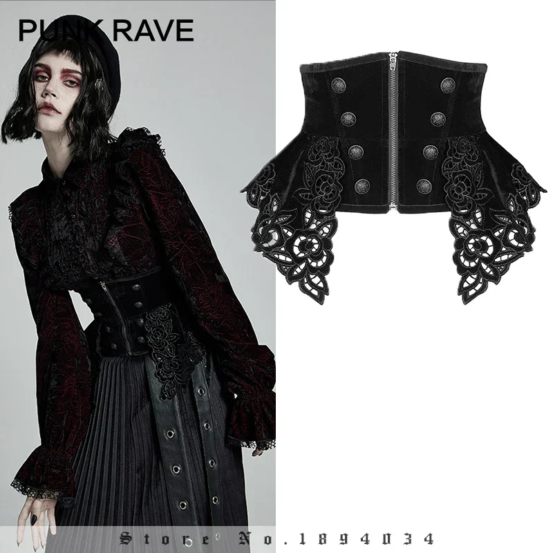 PUNK RAVE Women's Gothic Gorgeous Retro Decals Velvet Corset Female Accessories Slim Body Black Girdle Belts