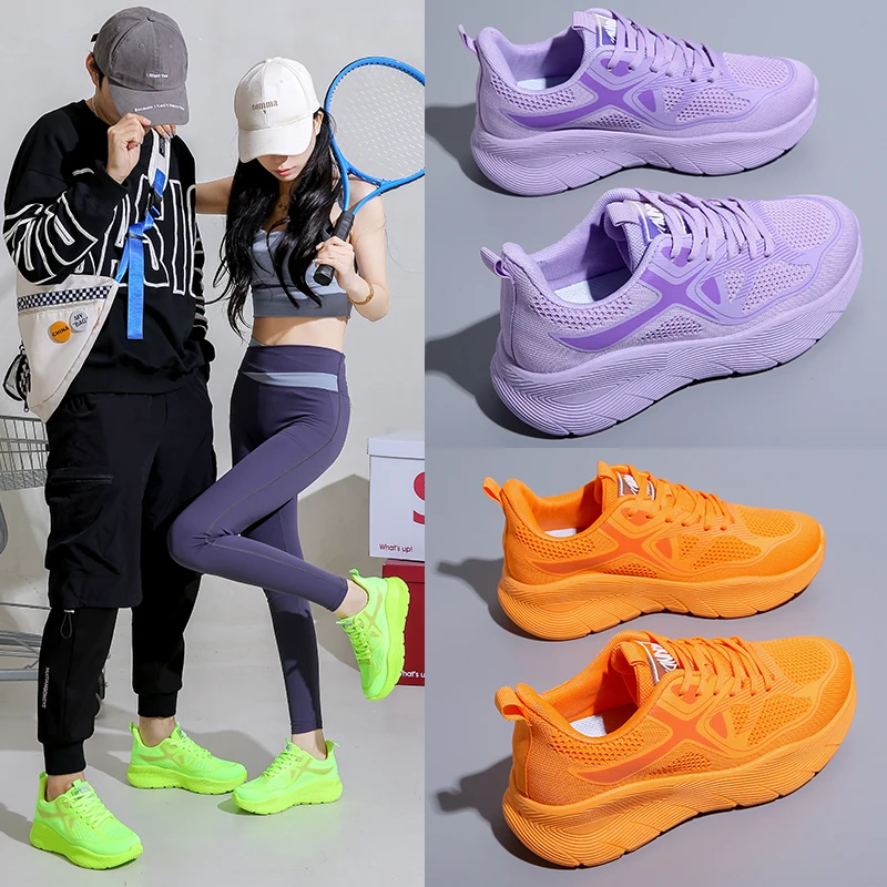 

Luxury Brand Couples Marathon Running Shoes Green Orange Unisex Athletic Fitness Jogging Training Shoes Men Women Sneakers