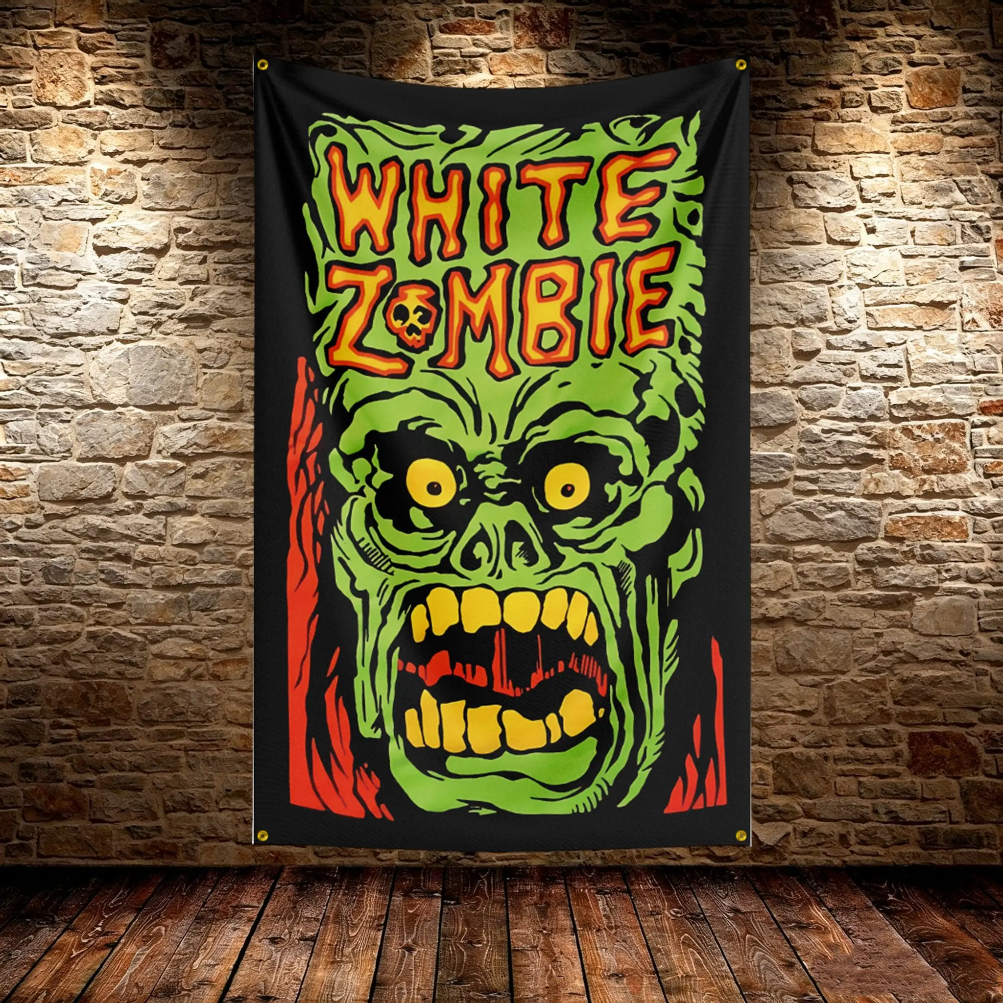 WHITE Zombie Music Flag HD Printed Fade Resistant Hanging Banner For Camping Indoor Livingroom Wall Home Festival Party Decor