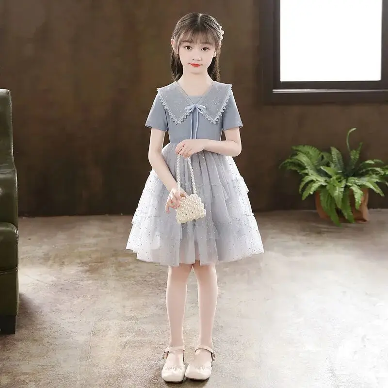 

Baby Girls' Summer Dress New Children's Short Sleeved Mesh Fluffy Dress 110-170CM