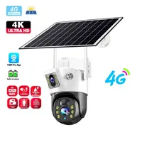 4K 4G Sim Solar Wireless Surveillance Camera Outdoor CCTV PTZ Camera PIR Human Detection Color Night Vision Security Protection