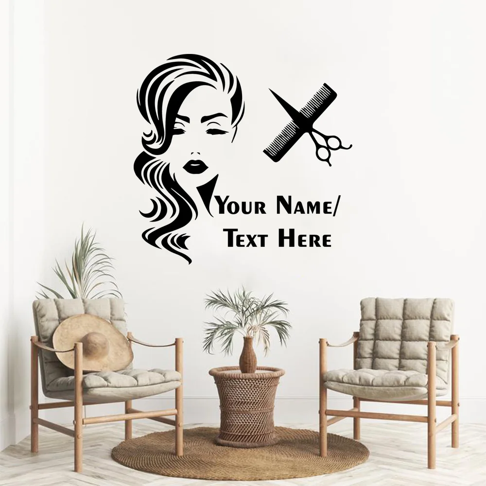 1 pc diy haircut Custom name Beauty Salon Wall Decal Art Vinyl Stickers for salon Wall Decoration Murals