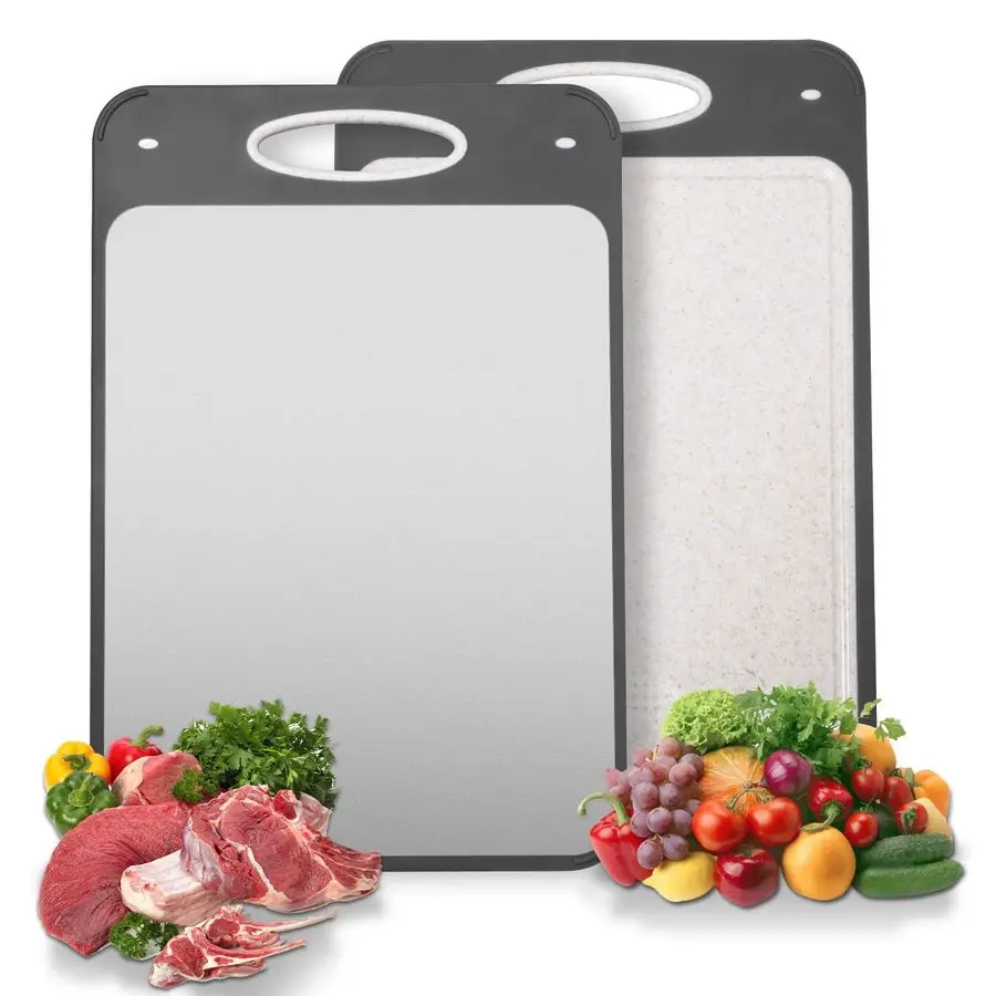 

Cutting Boards for Kitchen Katuchef Non Toxic Double Sided Metal for Meat Fish amp Wheat Straw PP for Fruits Vegetables, Dishwas