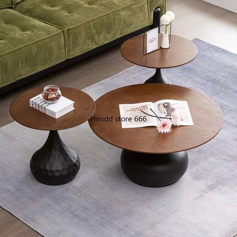 Nordic style solid wood coffee table living room household explosion round coffee table