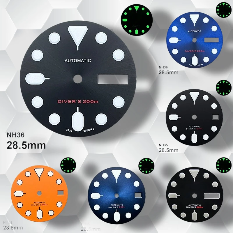 

28.5mm S Logo Diving Dial Suitable for NH35/NH36/4R36 Movement C3 Green Luminous High-Quality Watch Modification Accessories