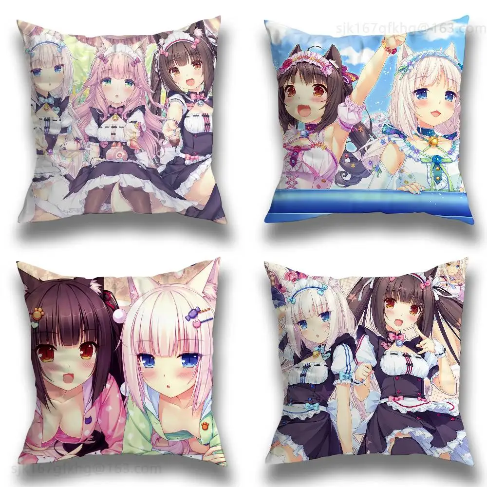 

Anime N-Nekoparas Pillow Case Anti-dustmite Pillowcase Invisible zipper silky short plush Sofa cushion cover