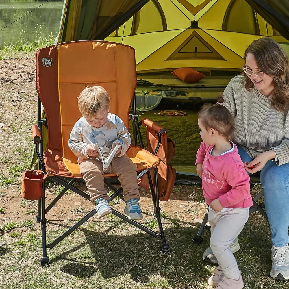 Oversized Folding Camping Chair High Back Heavy Duty for Adults Support up to 500lbs with Cup Holder, Side Pocket Cooler Bag