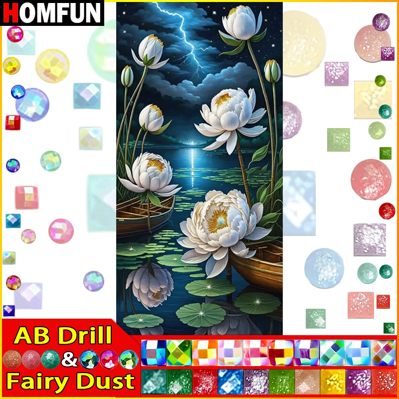 HOMFUN Fairy Dust AB Diy Full Square Round Drill 5D Diamond Painting Diamond Embroidery "Flower Lotus" Home Decor Gift