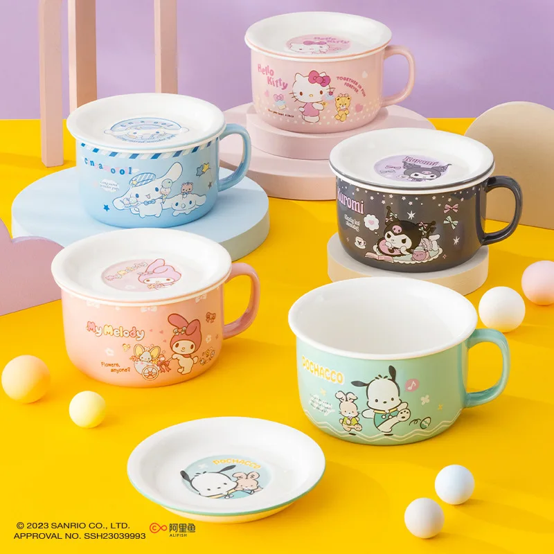 Sanrios Hellokittys Ceramics Instant Noodle Bowl Cinnamoroll Melody Kuromi Cartoon Large Capacity Rice Bowl Anime Cute Tableware