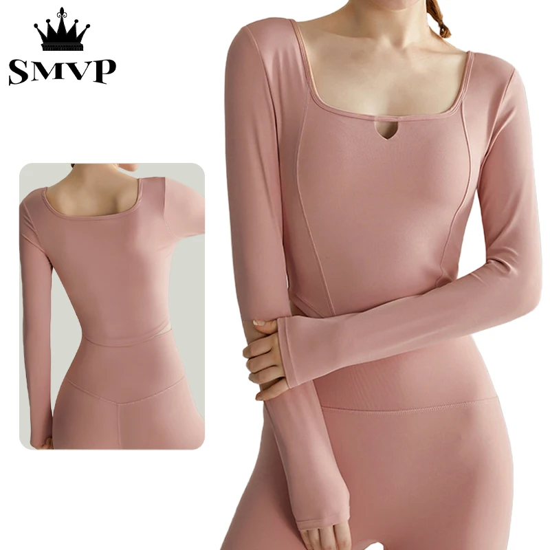 

Smvp long-sleeved slimming yoga clothes with chest pads, fishbone line design, outdoor fitness sports women's clothing