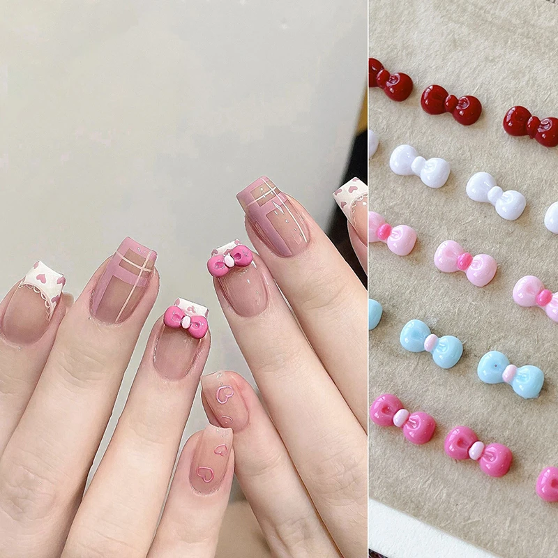 10pcs 3D Bowknot Nail Art Charms Colorful Resin Jewelry Women Nail Decoration Bow Nail Rhinestones Manicure Salon DIY Gift