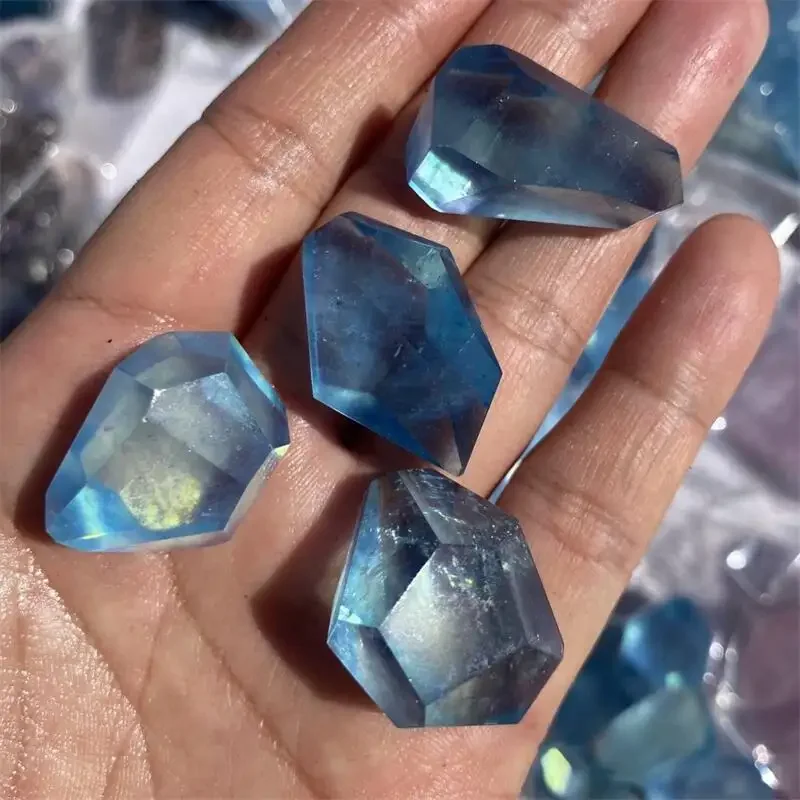 Unit One Piece Natural Gemstone Facted Free Form Blue Aquamarine Crystal Stone For Jewelry Making