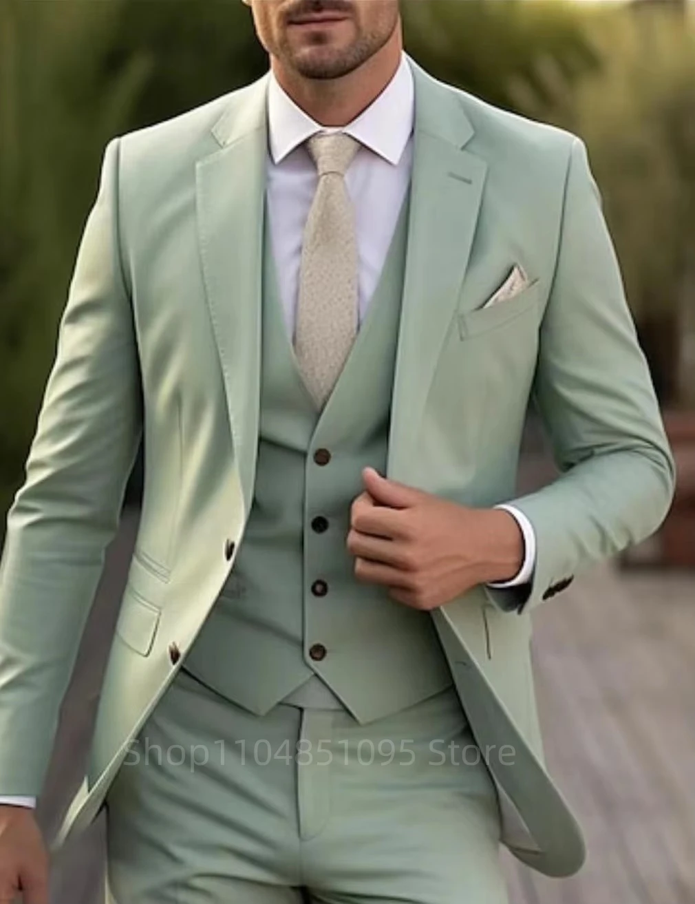 

Elegant Slim Fit Men's 3-Piece Suit Set - Two Buttons High Quality Business Wedding Male Clothing Blazer Jacket Vest Pants
