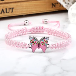 Lucky Geweven Touw Armband & Bangle Vrouwen Handgemaakte Verstelbare Roze Vlinder Hanger Armbanden Charm Meisjes Vriendschap Sieraden Geschenken