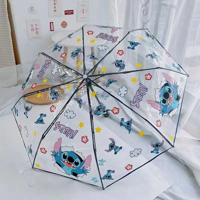 

Anime Stitch Portable Folding Umbrella Cute Stitch Automatic Transparent Umbrellas Fashion Manual Umbrella Birthday Gifts