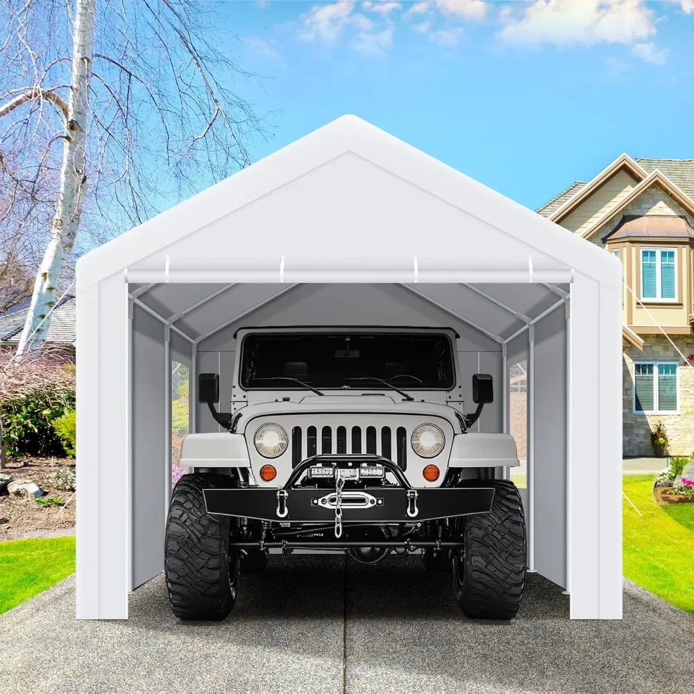 Canopy with Roll-Up Ventilation Windows & Doors, Removable Sidewalls Portable Carport Canopy Waterproof with Built-in Sandbags