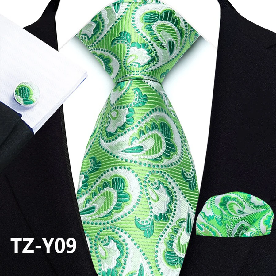 Paisley-Krawattenset für Herren, luxuriöse Krawatte, Einstecktuch, Manschettenknöpfe, 3-teiliges Set, klassische florale Krawatte, Einstecktuch für Anzug, Hochzeit, Business, Cravata – Detail 14