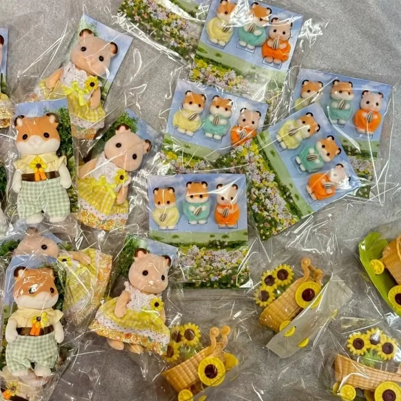 Original Sylvanian Families Anime Hamster Family Set Kawaii Figure Collectible Doll Birthday Gift Kids Toys Christmas Gift Toy