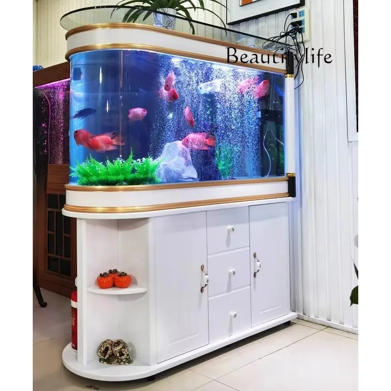 N45 Fish tank aquarium living room small household screen water free partition shoe cabinet large bottom filter tank