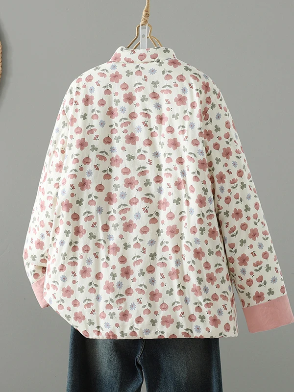 Thiened Floral Cotton Jaet Women's Loose Outerwear Retro Buttoned Autumn Winter New Sle Warm Cotton Coat Long Sve