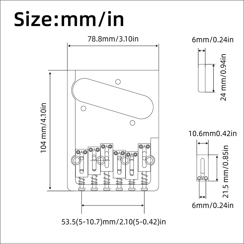 

Латунный асимметричный бридж-седло для гитары в стиле TL, 104x78.8 мм, расстояние между струнами 10.7 мм, запчасти для гитары