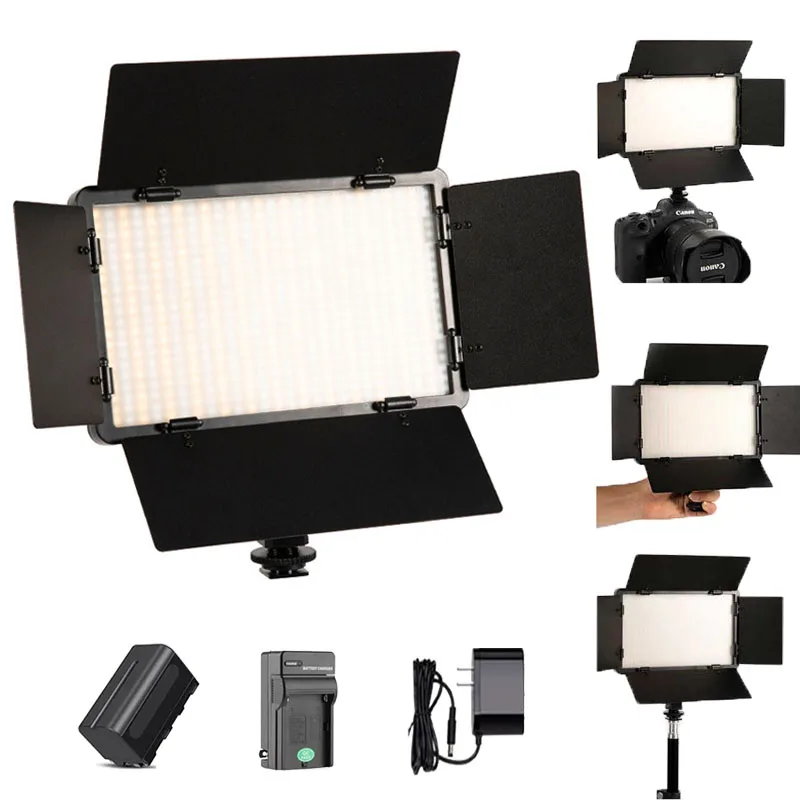 32W U900 LED Video Light Photo Studio 8in Panel Lamp with F970 Battery and Adapter for Tiktok Youbute Live Video Lighting