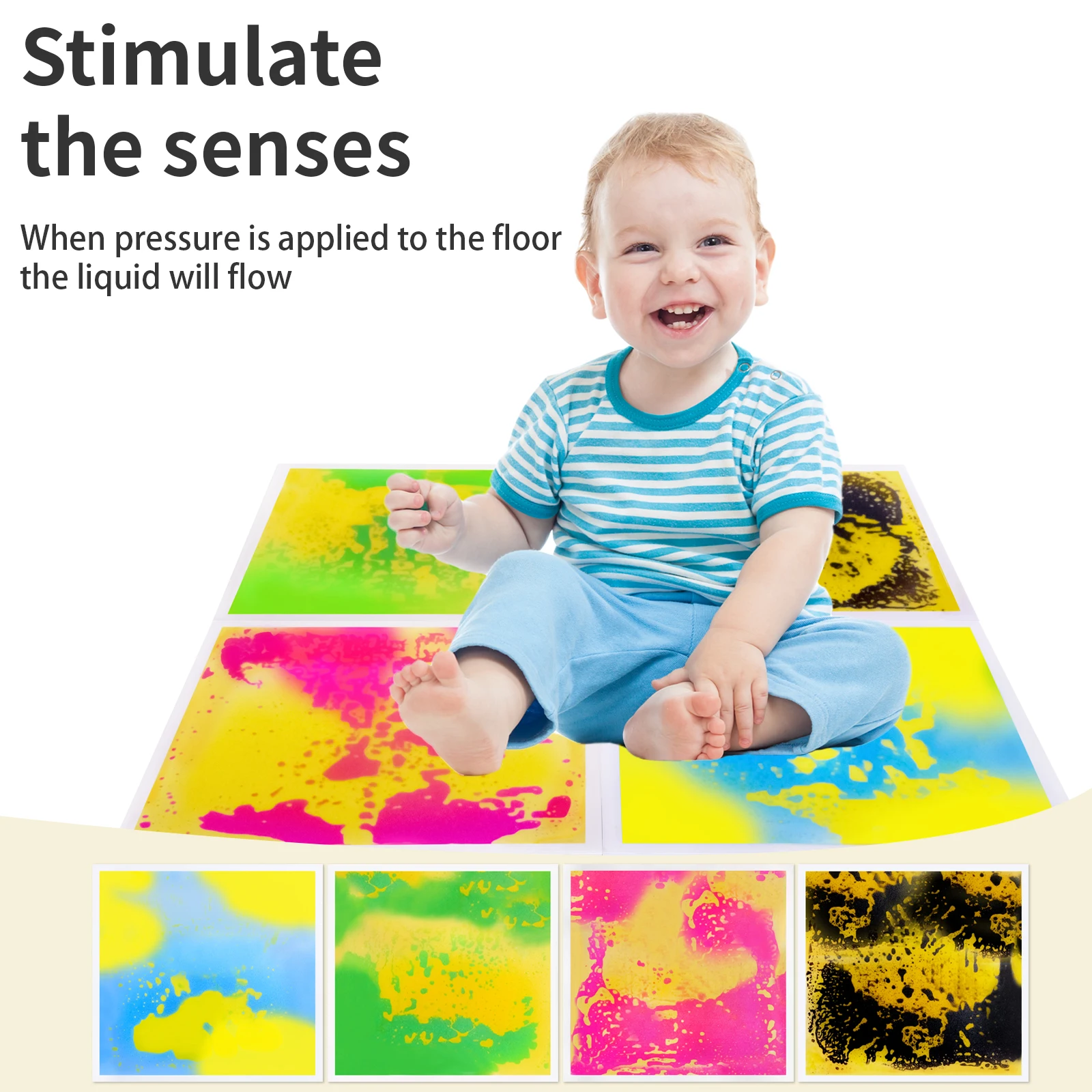 4 Stück Flüssigfliesen-Bodenfliesen in sensorischen Farben für Kinder – ungiftige sensorische Erkundung im Klassenzimmer