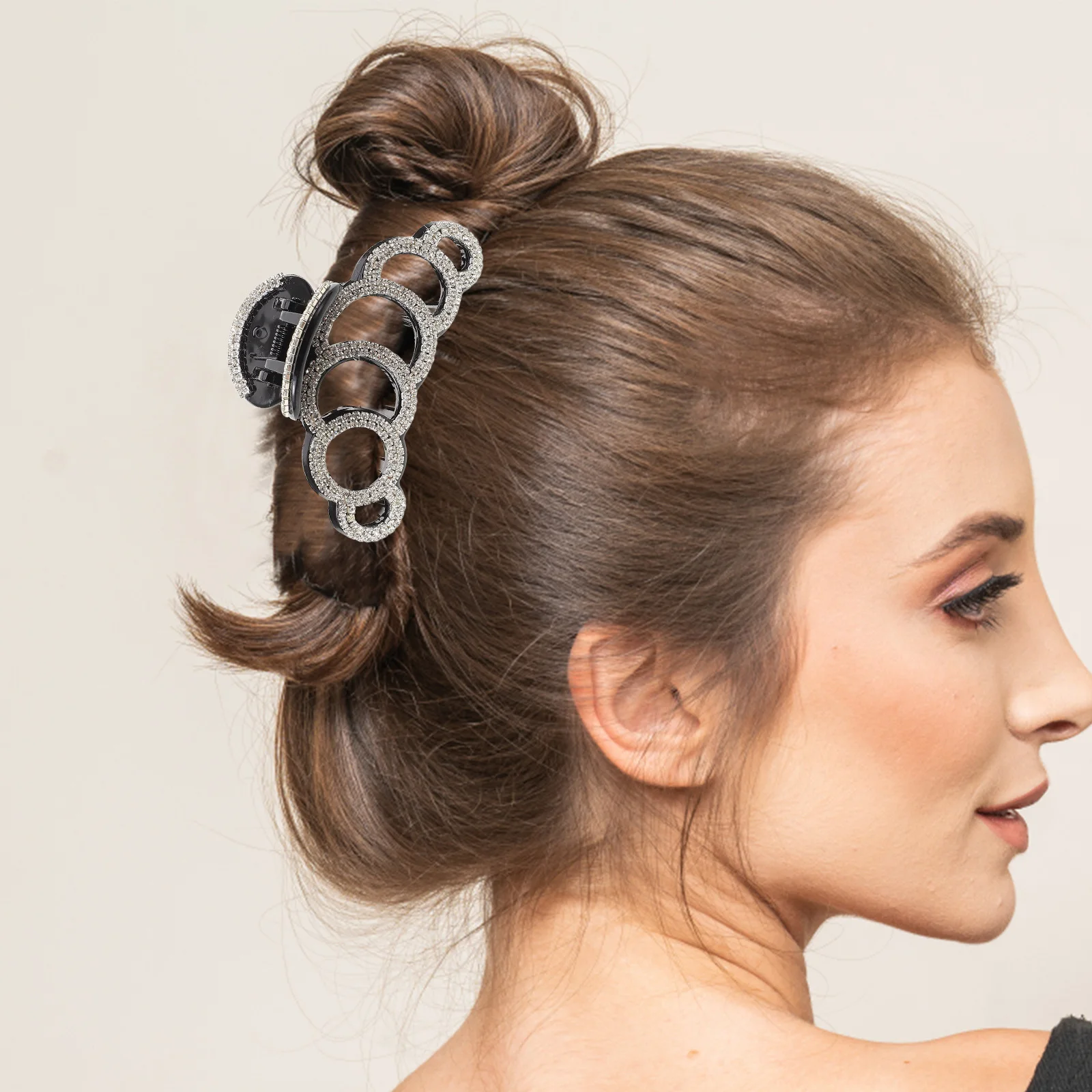 

Black Rhinestone Claw Clip Large Size Heavy Duty Hair Clamp Secure Thick Hair during Shower Face Care Styling Functional Fashion