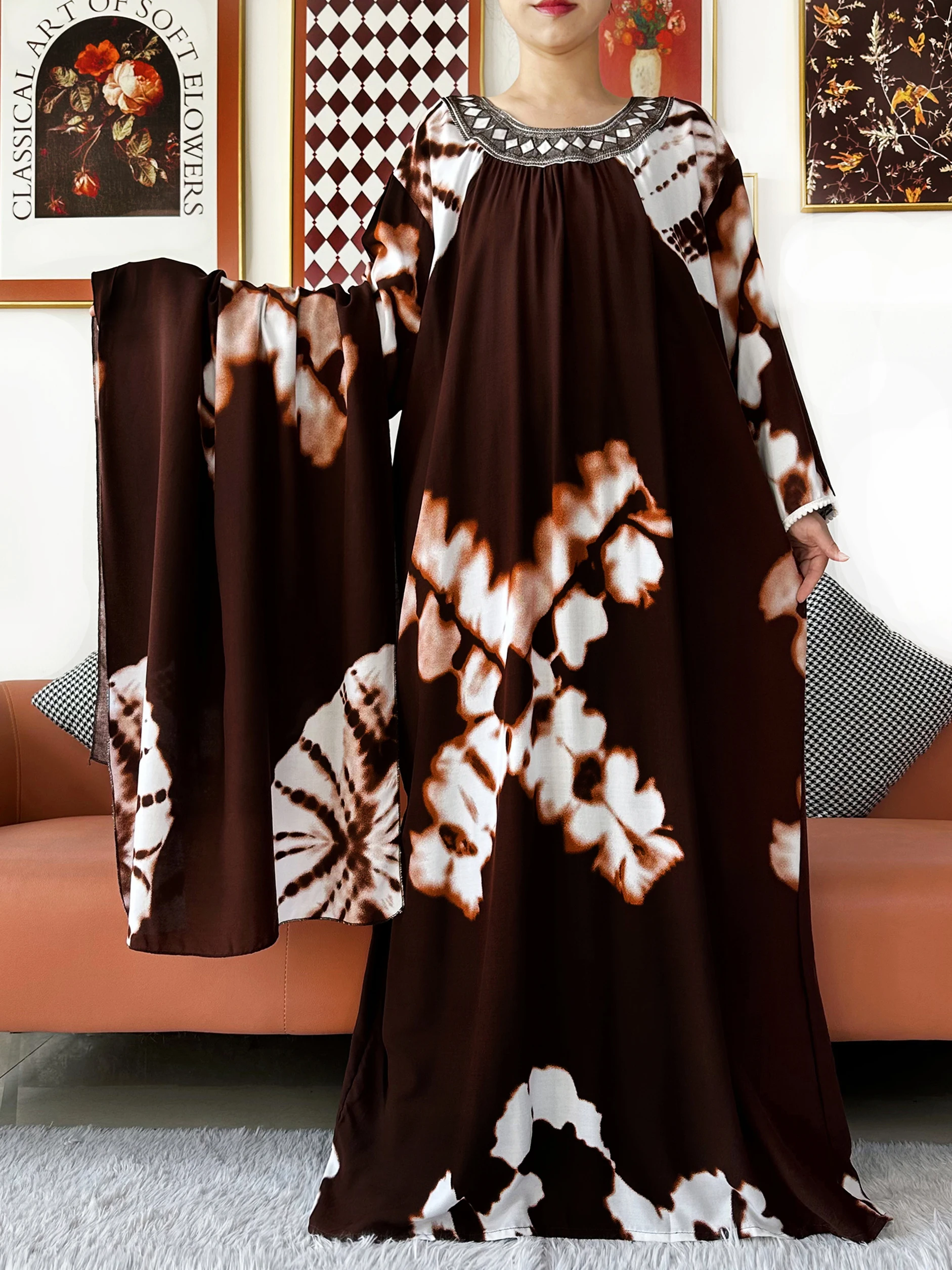 

2026 мусульманское женское хлопковое платье с длинным рукавом и круглым вырезом, свободное платье макси в стиле Абая в стиле бохо, повседневное модное платье в африканском стиле, Vestidos