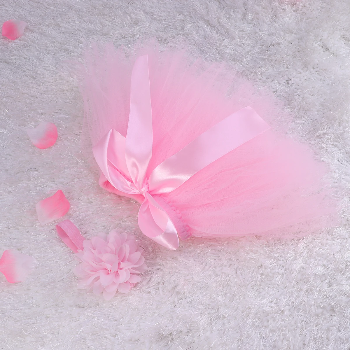 

Infant Tutu Skirt Outfits For 0-6 Months Baby Photography Prop Pink Bow-Knot Headband Set Crochet Clothes Veil Skirt