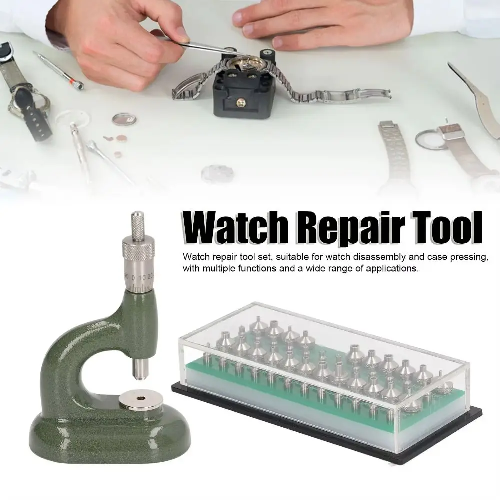 

48Pcs Dies Watch Repair Tool 4Mm&4Mm Green Color Aluminum Alloy Watch Case Closer With Micrometric Screw Watch Press Set