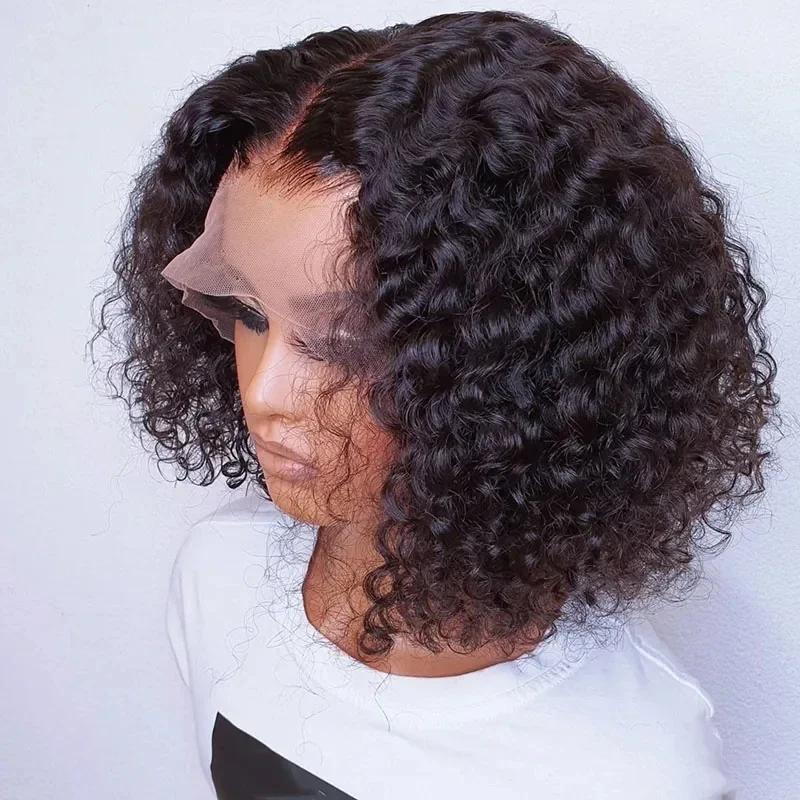 Perruque Lace Front Wig sans colle noire naturelle, cheveux crépus bouclés, 18 pouces, densité 180, pre-plucked, baby hair, toutes peaux assorties, degré de chaleur