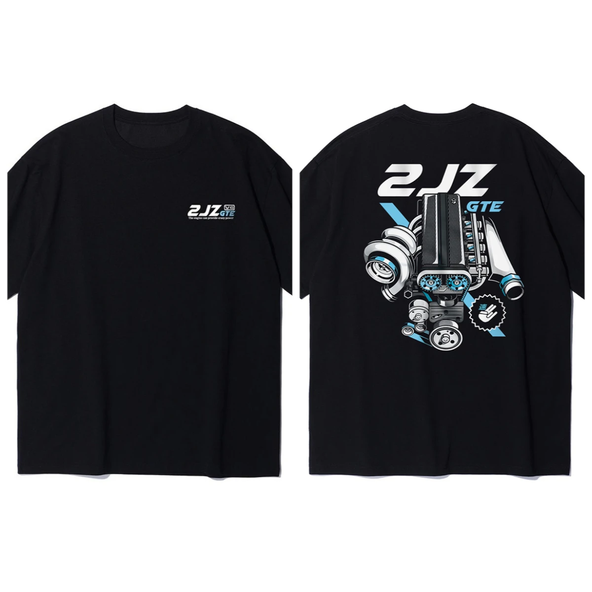 2025 New 2JZ Turbo Engine JDM Cultural Engine Graphic Print Fashionable Casual High-quality Breathable Men's Round-neck T-shirt