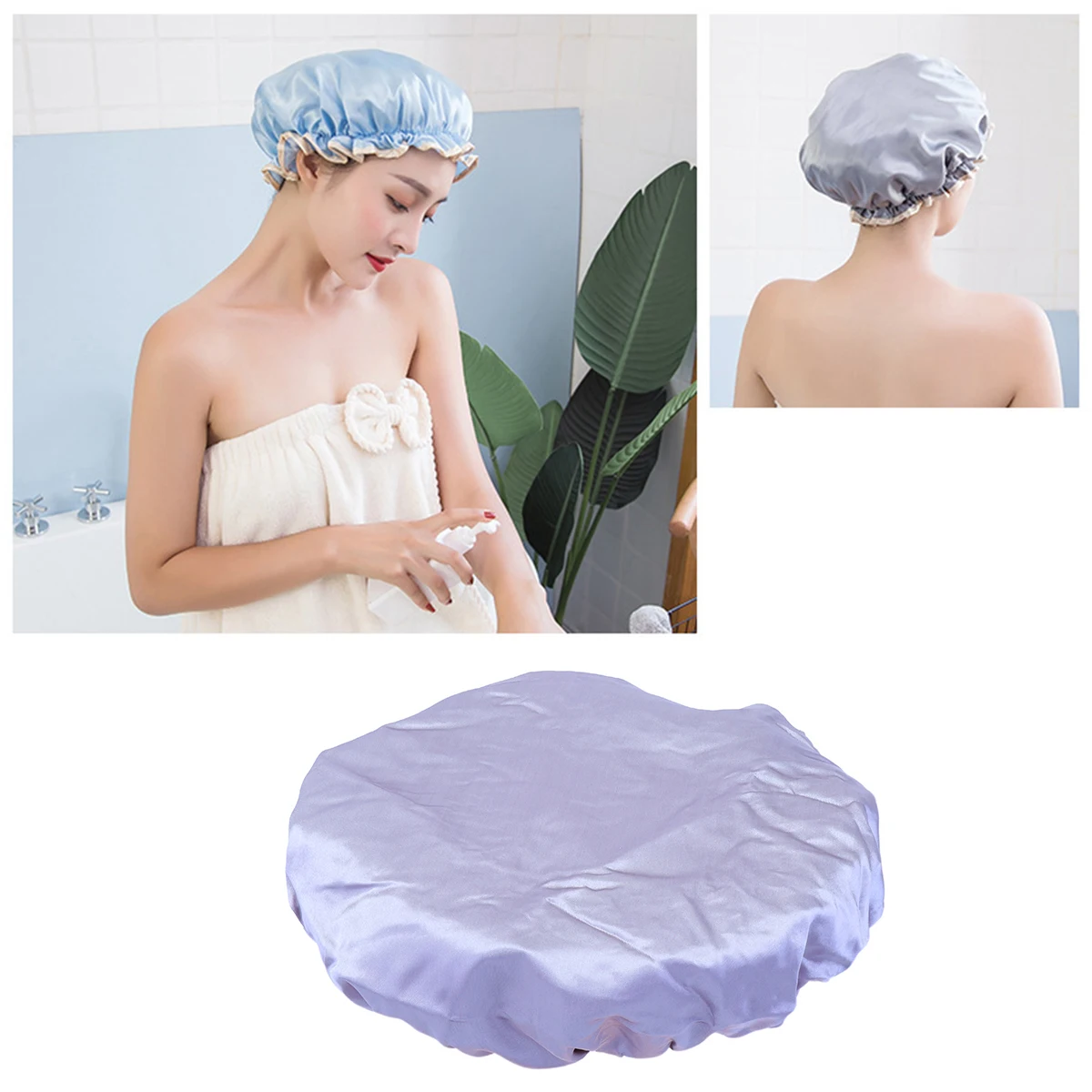 

Shower Cap Bathing Salon Styling Waterproof Heat Conditioning Treatment Double Layer Hairdressing Cap Bath Hat