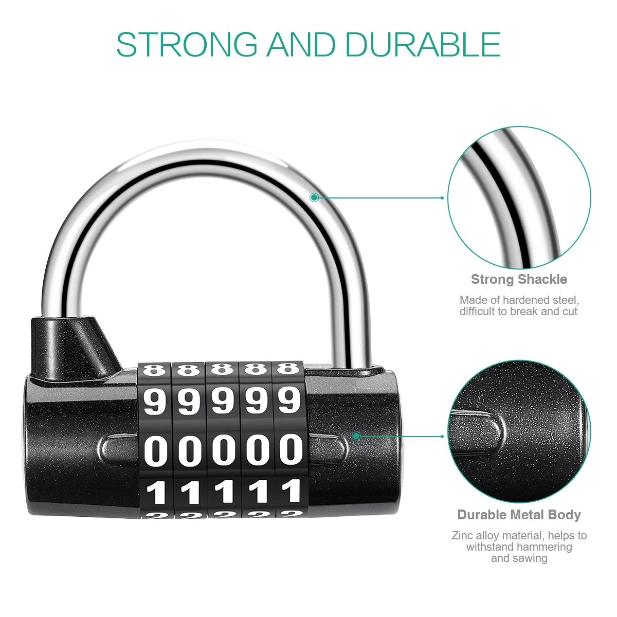 ORIA 5 Digit Lock Padlock Safety Lock Door Luggage Locker Code Locks Combination Outdoor Bag Bicycle Window Security Padlock