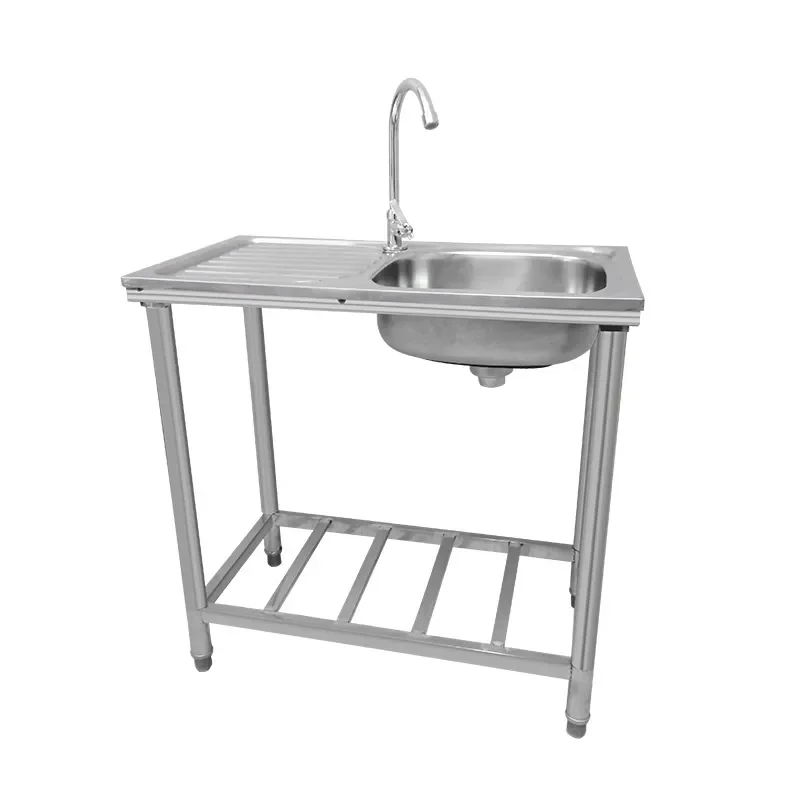 Stainless Steel Kitchen Sink Single Bowl with Drainboard Modern Dishwashing Basin for Home Utility Area Compact Design
