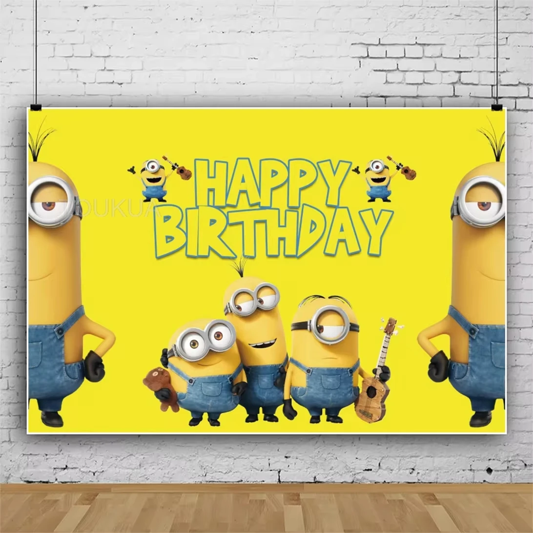 

MINISO Minions Backdrop Custom Kids Birthday Party Cartoon Characters Decoration Banner Baby Shower Photography Backgroun Vinyl