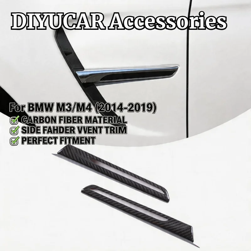 For BMW M3 M4 F80 F82 2014-2019 Real Carbon Fiber Side Vent Fender Cover Trim Exterior Accessories