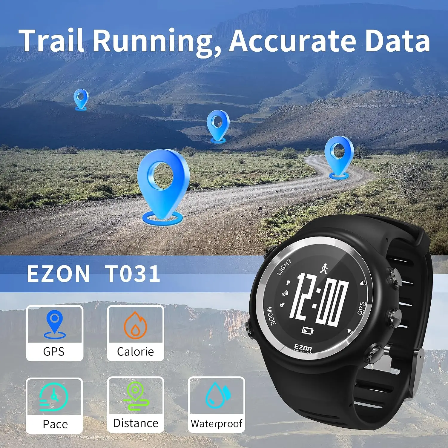 GPS Running Sport Watch Distance Speed Calories Monitor GPS Timing Men Sports Watch 50M Waterproof Digital Watch EZON T031 view 3