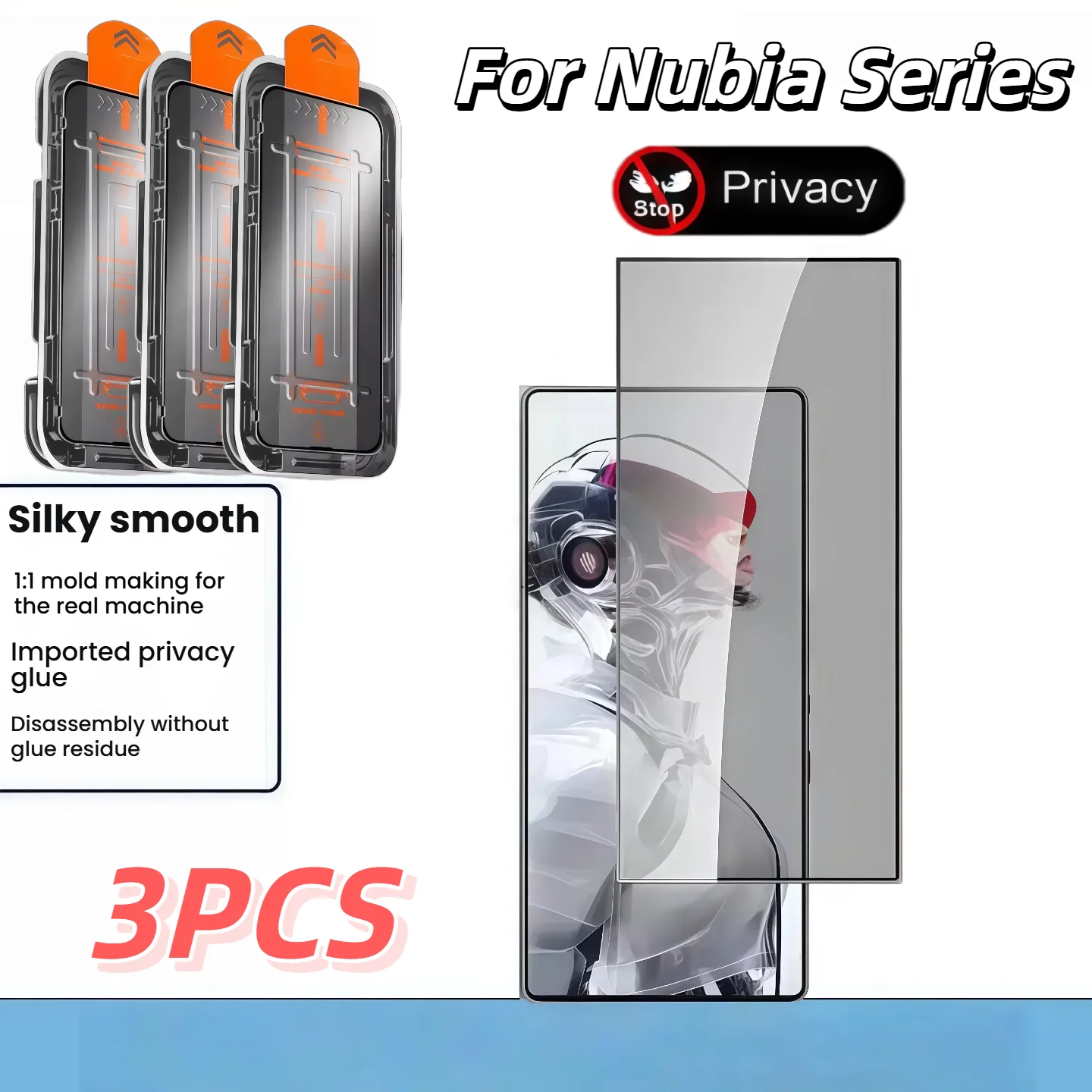 

3PCS Anti-Peeping Tempered Glass Screen Protector for ZTE Nubia Ultra Series - Z50 Z60 Z70 Z70S Dust-Free Privacy Protection