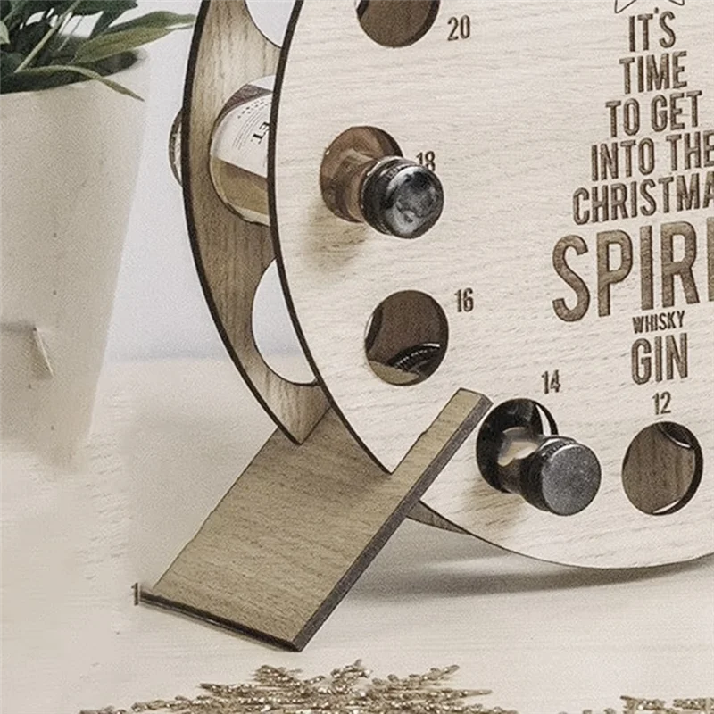 BOFO Calendario de Navidad Estante de madera para botellas de árbol de Navidad Estante para cervezas Cuenta regresiva de Navidad Estante para botellas de árbol de Navidad