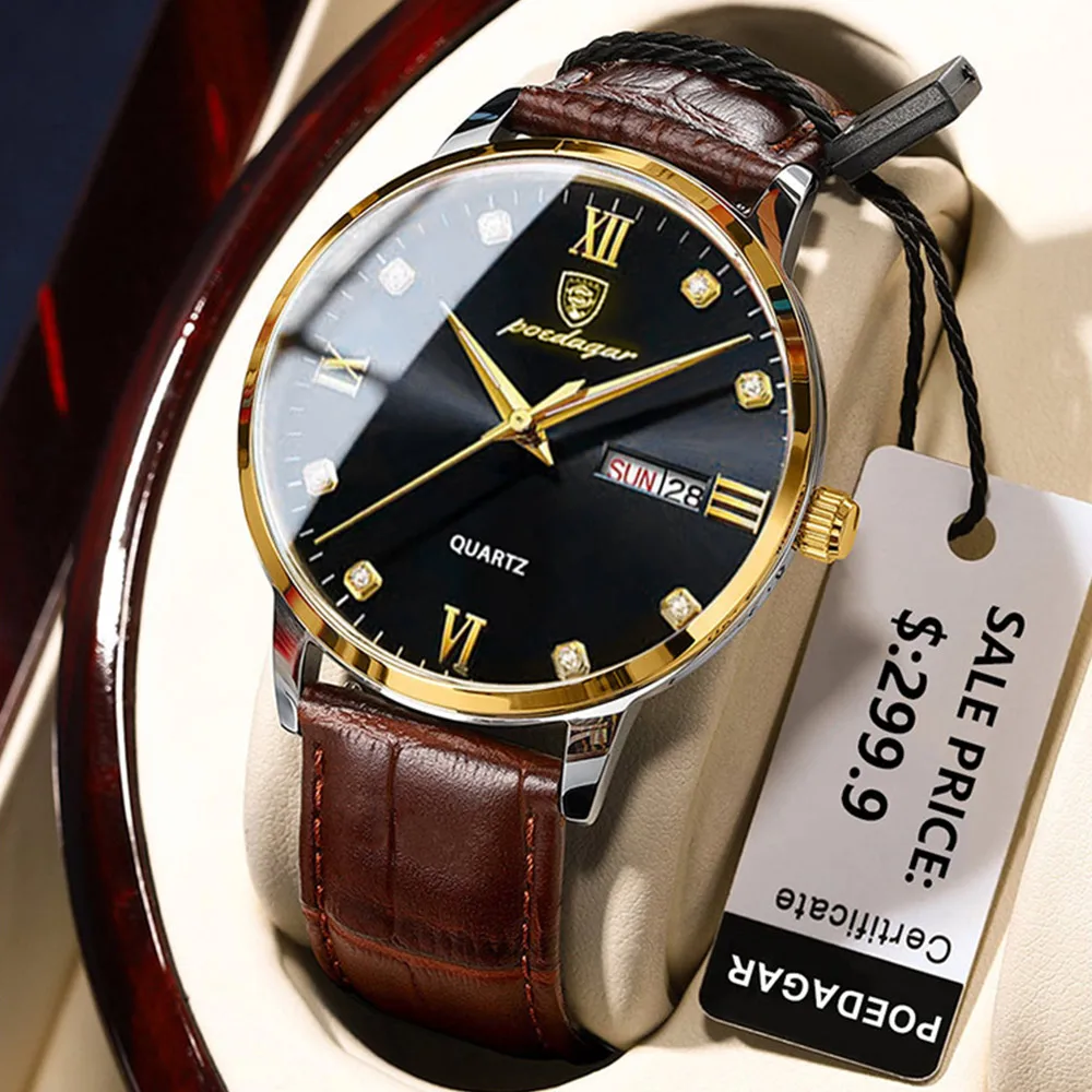 

POEDAGAR New Quartz Watch Men Sport Waterproof Week Date Military Leather Mens Watches Top Brand Luxury Clock Relogio Masculino