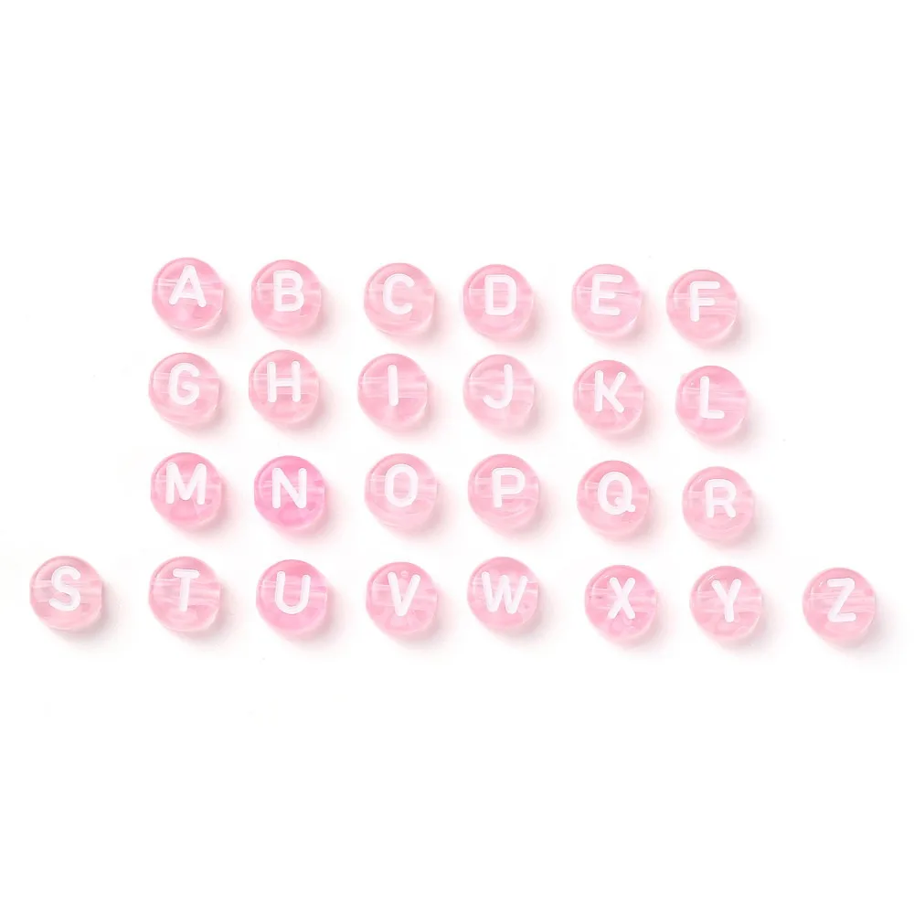 1 Bag Transparent Cornflower Blue Acrylic Beads Horizontal Hole Mixed Letters Flat Round White Letter 7x4mm Hole: 1.5mm