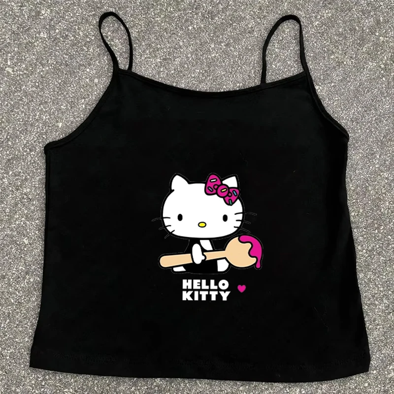 Sanrio Hello Kitty Y2k Top Kawaii 2000er Jahre Blusen Crop Top Bratz 90er Jahre Ästhetische Kleidung Frau 2025 Sling Weste T-Shirt